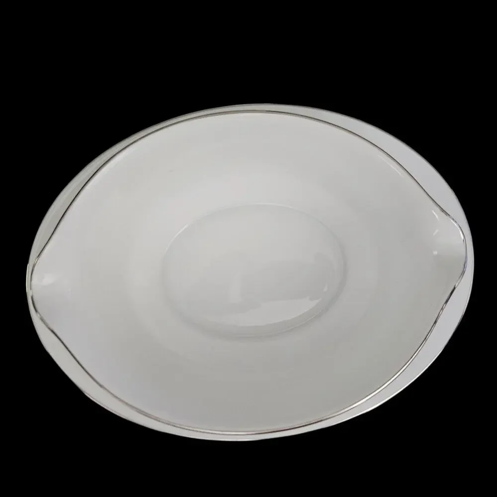 Noritake Reina 6450 Gravy Boat w Attached Underplate White Floral Platinum Trim